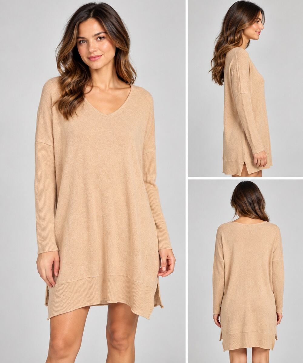 American Eagle Womens Tunic Sweater Dress Oversized Knit Pullover Tan Small